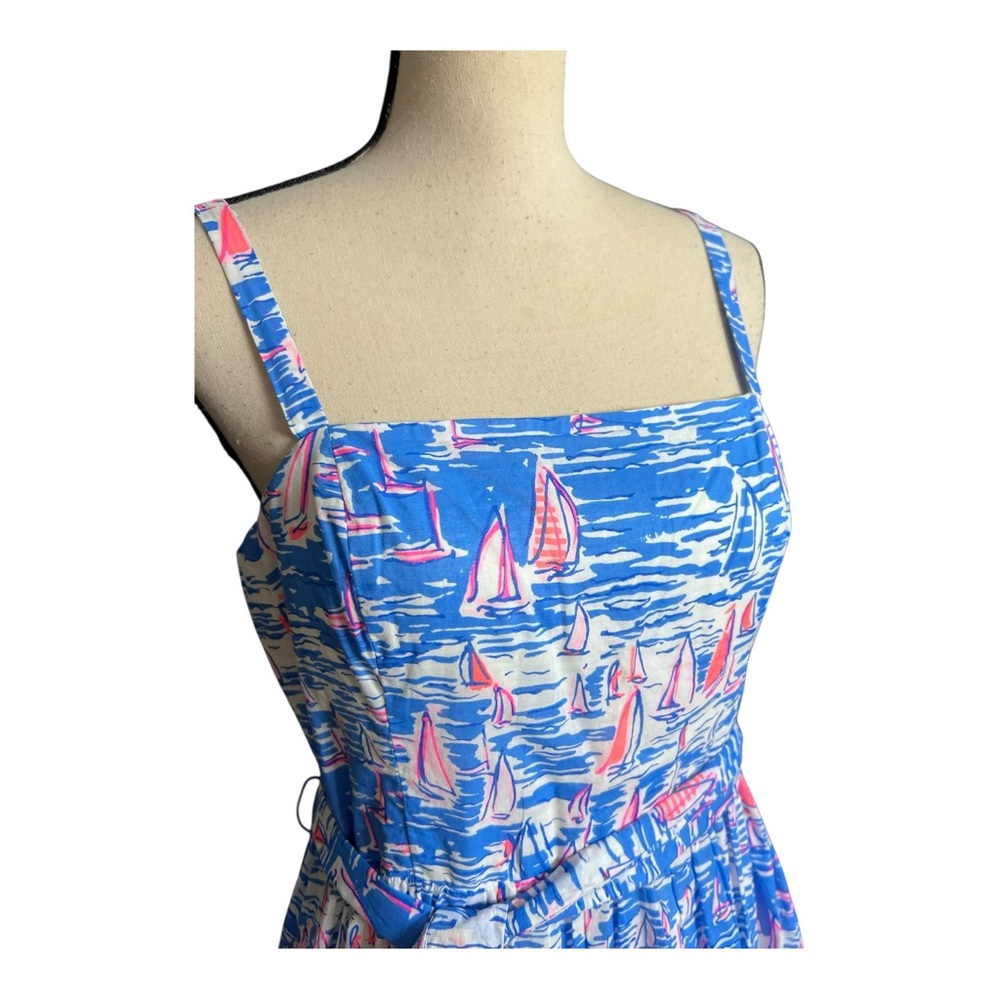 Lilly Pulitzer Sail Boat Vibrant Blue and Pink Maxi Dress Size 10 - Picture 4 of 13